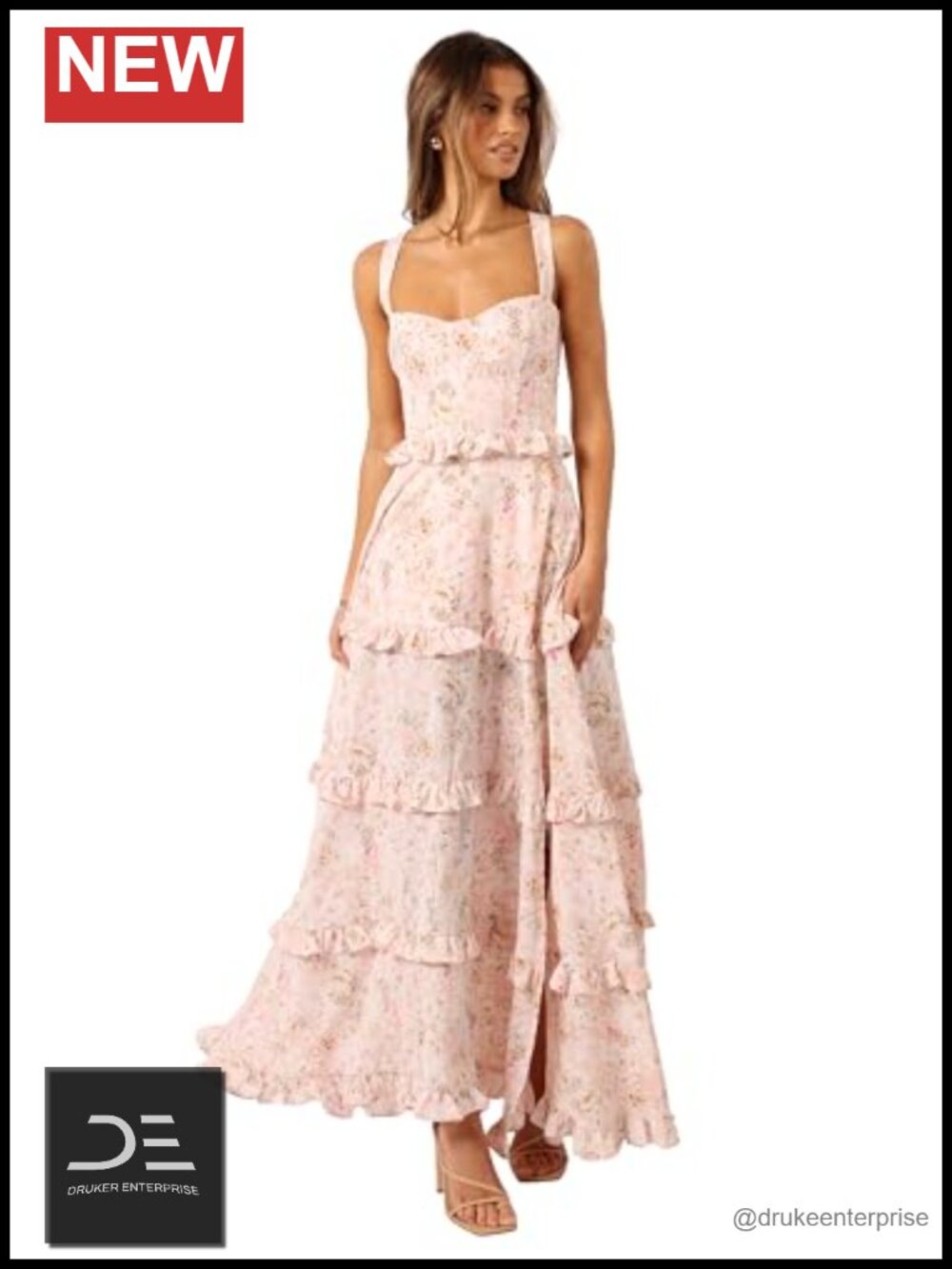 Petal & Pup Lillee Tiered Maxi Dress Sweetheart Neck Lace Back